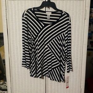 Women's Rebecca Malone Petite XL Black & White Stripe Stretch Blouse